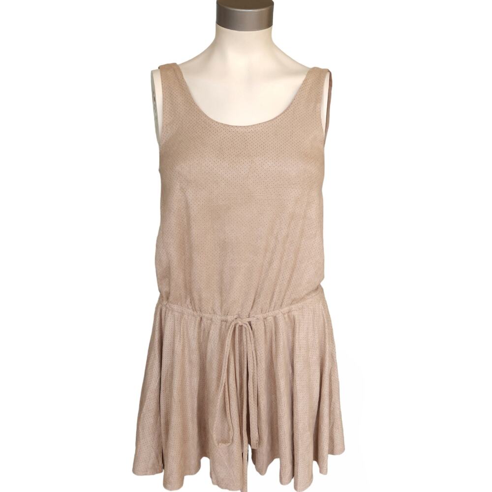FREE PEOPLE Movement perforated drawstring waist faux suede mini dress Sz S NEW
